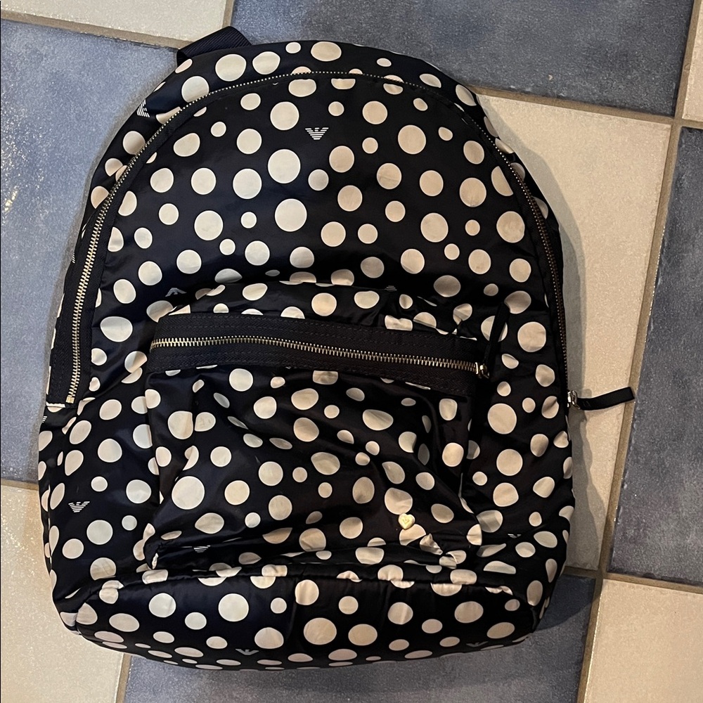 Armani Junior Navy and White Polka Dot Backpack